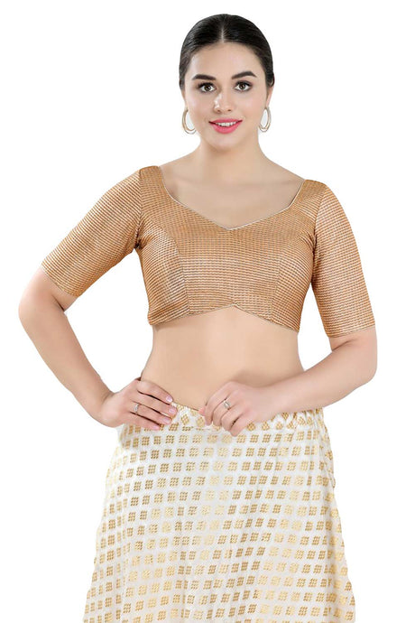 Buy Women's Copper Polyester Readymade Saree Blouse Online