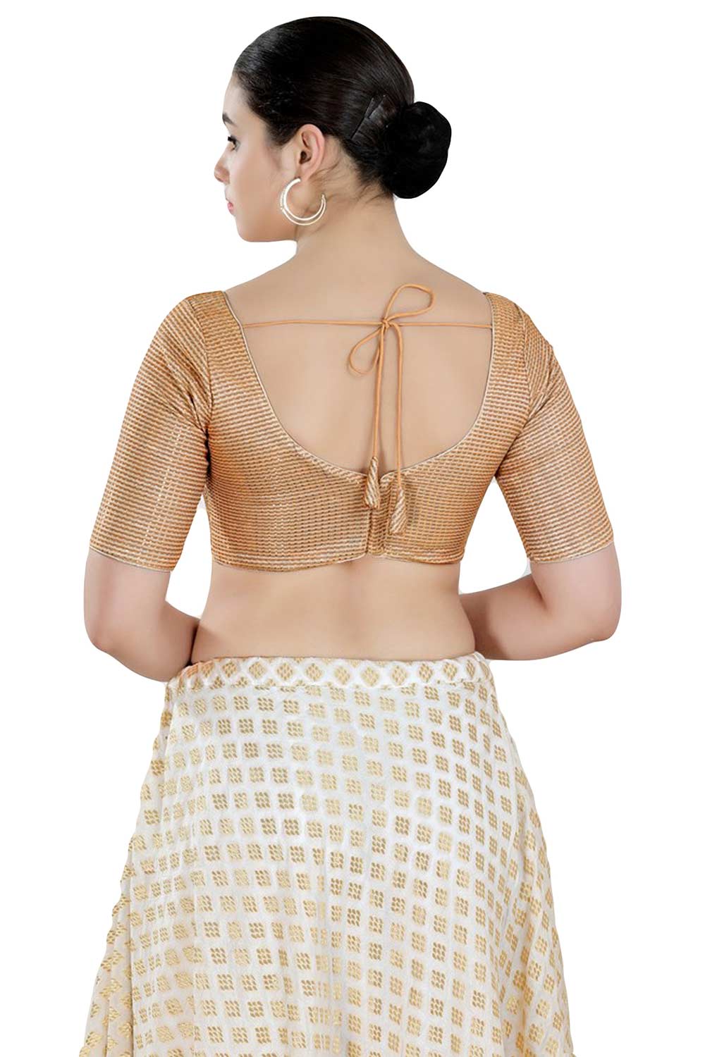 Buy Women's Copper Polyester Readymade Saree Blouse Online - Back