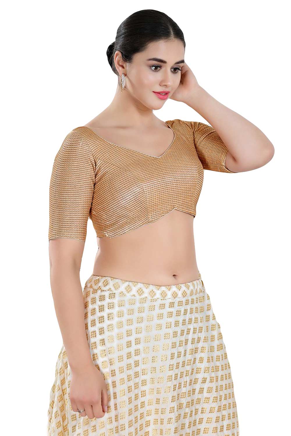 Buy Women's Copper Polyester Readymade Saree Blouse Online - Side