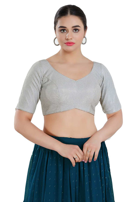Buy Women's Silver Polyester Readymade Saree Blouse Online