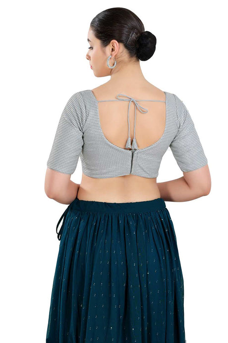 Buy Women's Silver Polyester Readymade Saree Blouse Online - Back