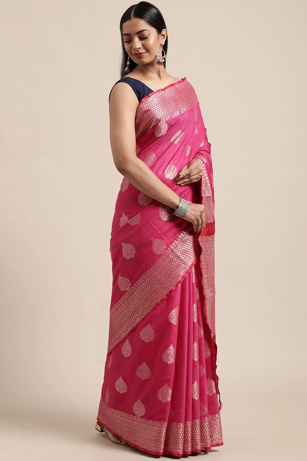 Buy Cotton Silk Woven Saree in Pink