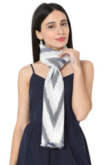 Buy Rayon Ikat Stole in White and Grey