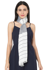Buy Rayon Stripes Stole in Grey and White