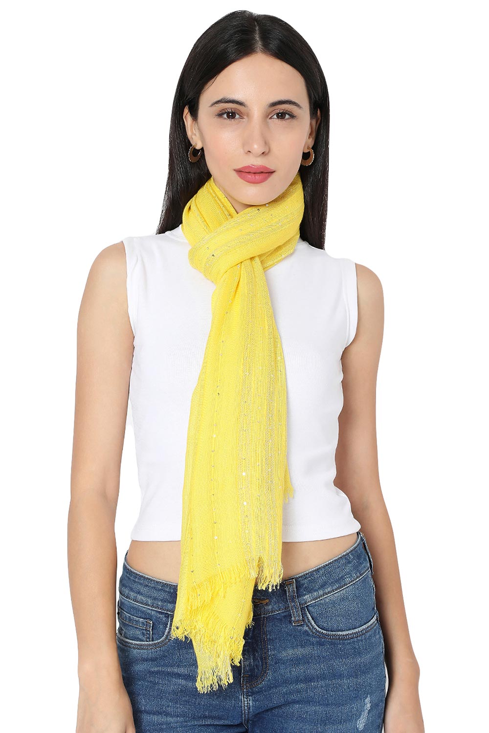 Buy Viscose Sequin Stole in Yellow