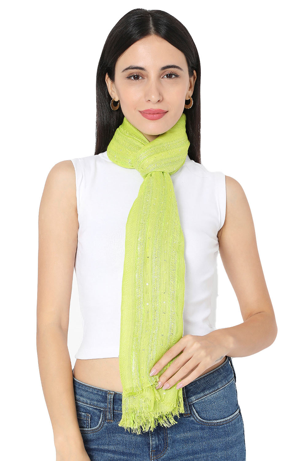 Buy Viscose Sequin Stole in Green