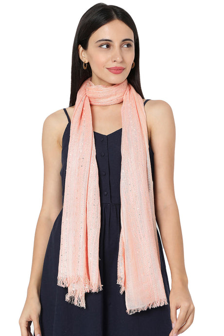 Buy Rayon Sequin Stole in Peach