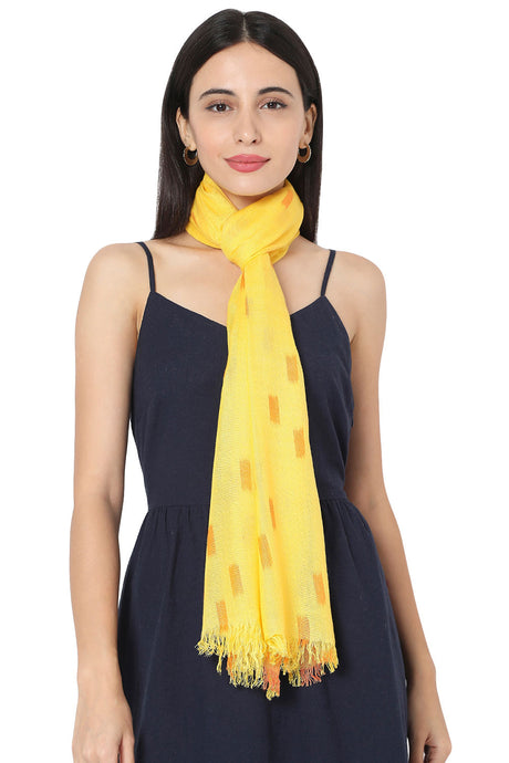 Buy Rayon Ikkat Stole in Yellow