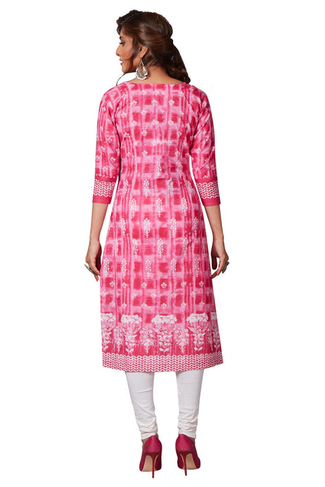 Blended Cotton Tie Dye Kurta Top in Pink and White