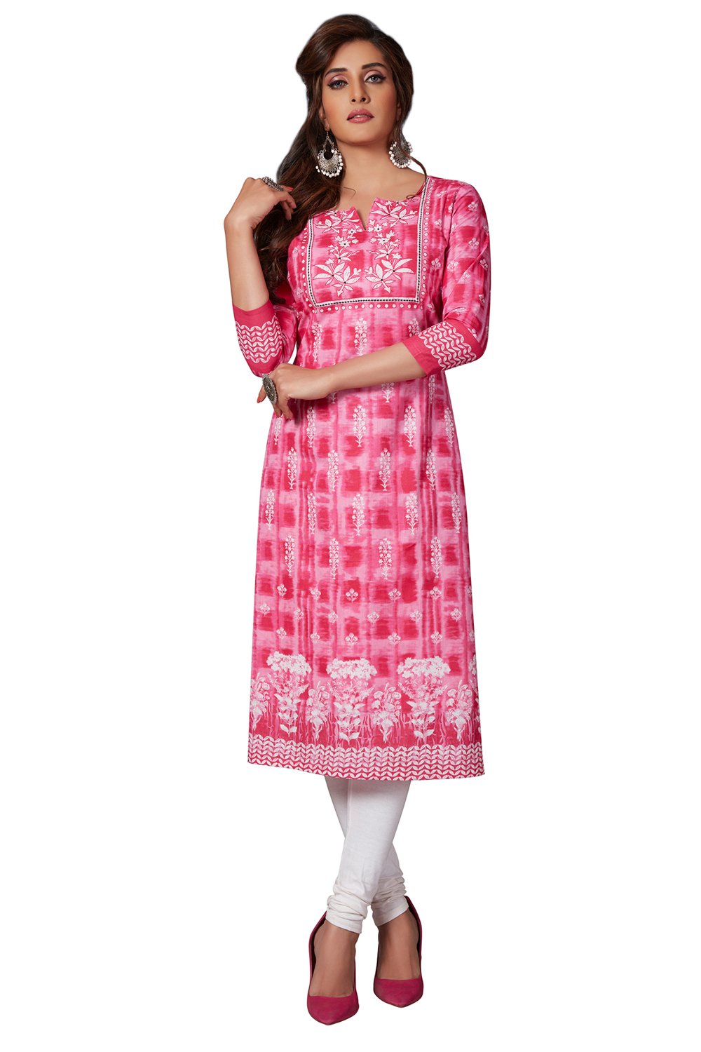 Buy Blended Cotton Tie Dye Kurta in Pink and White