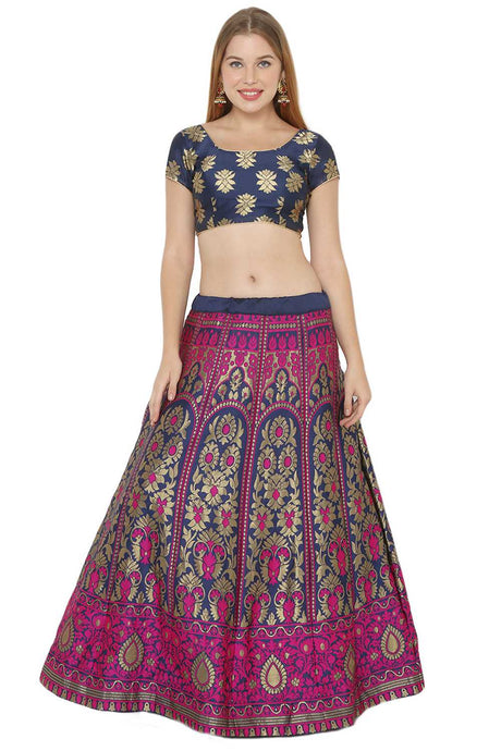 Buy Art Silk Foil Print Lehenga Choli in Navy Blue and Pink