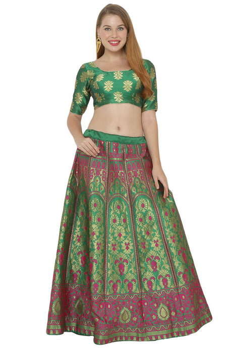 Buy Art Silk Foil Print Lehenga Choli in Green and Pink