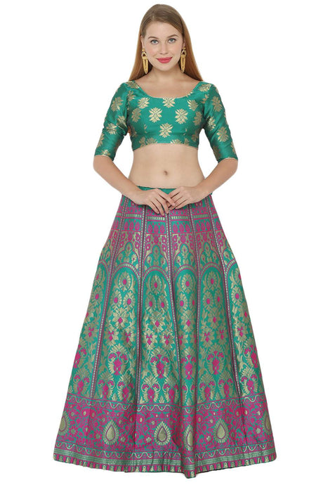 Buy Art Silk Foil Print Lehenga Choli in Turquoise and Pink