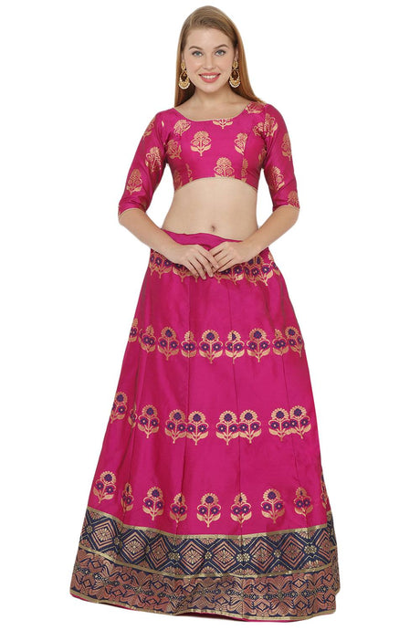 Buy Art Silk Foil Print Lehenga Choli in Pink and Blue