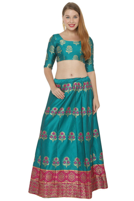 Buy Art Silk Foil Print Lehenga Choli in Turquoise and Pink