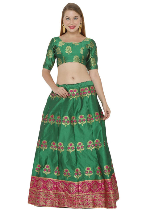 Buy Art Silk Foil Print Lehenga Choli in Green and Pink