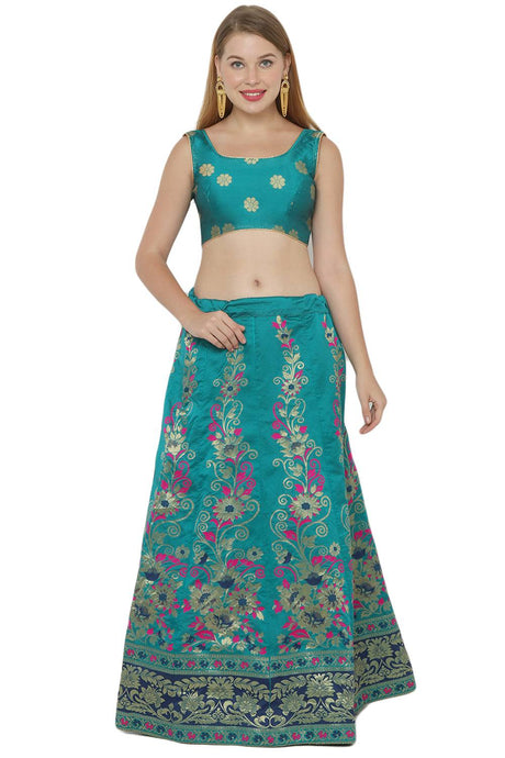 Buy Art Silk Foil Print Lehenga Choli in Turquoise and Blue