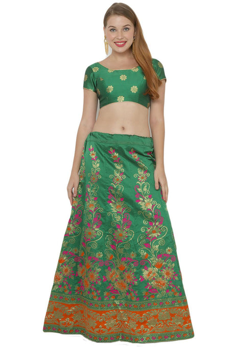 Buy Art Silk Foil Print Lehenga Choli in Green and Orange