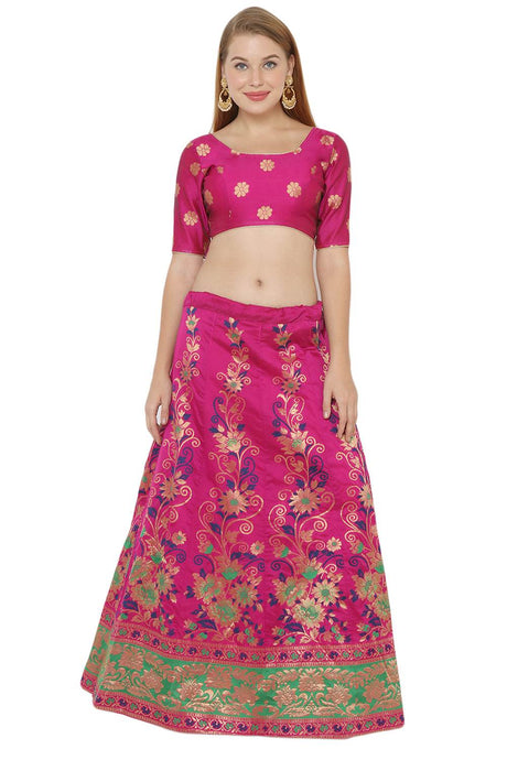 Buy Art Silk Foil Print Lehenga Choli in Pink and Green