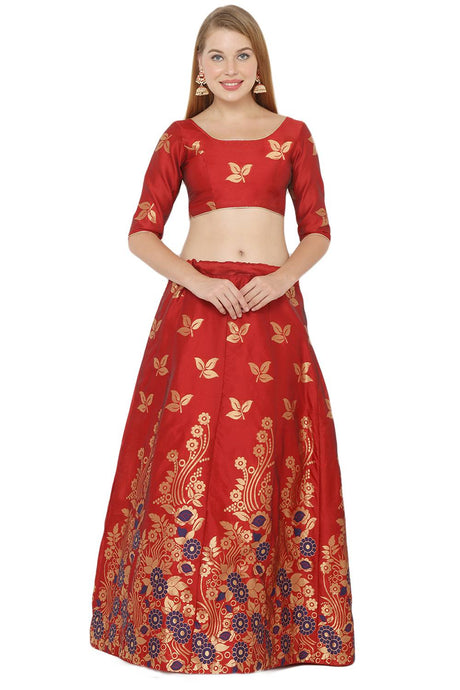 Buy Art Silk Foil Print Lehenga Choli in Red and Blue