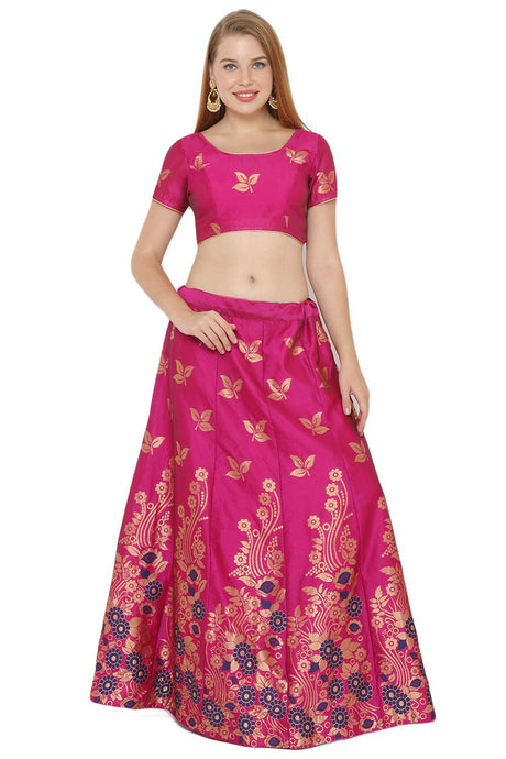 Buy Art Silk Foil Print Lehenga Choli in Pink and Blue