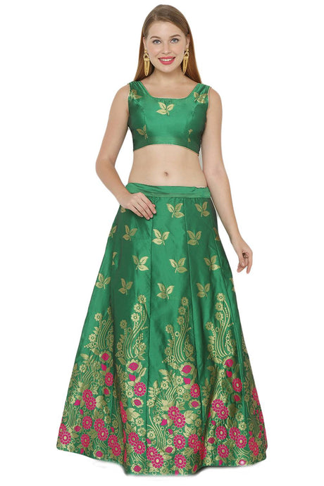 Buy Art Silk Foil Print Lehenga Choli in Green and Pink