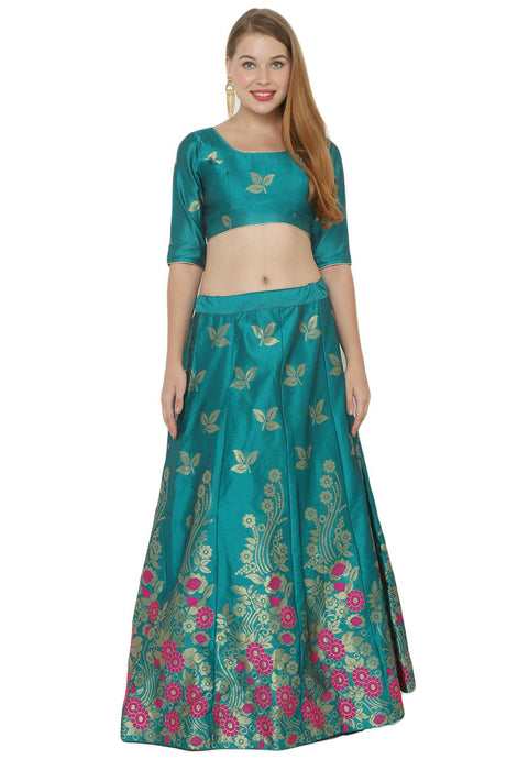 Buy Art Silk Foil Print Lehenga Choli in Turquoise and Pink