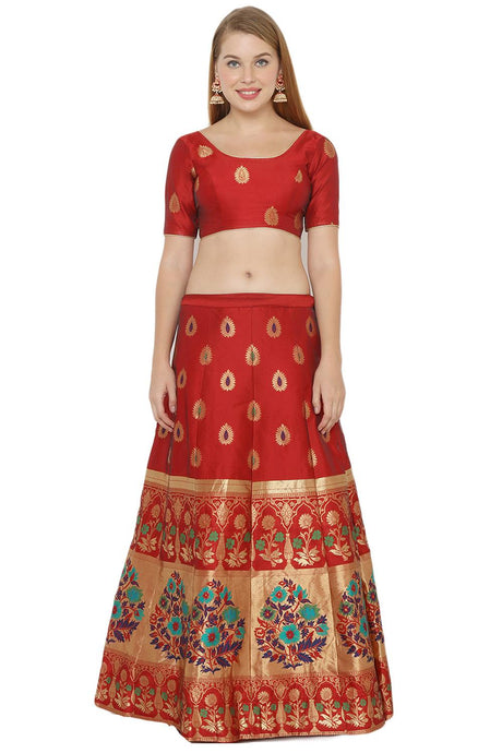 Buy Art Silk Foil Print Lehenga Choli in Red