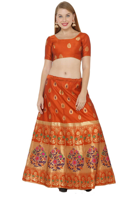 Buy Art Silk Foil Print Lehenga Choli in Orange