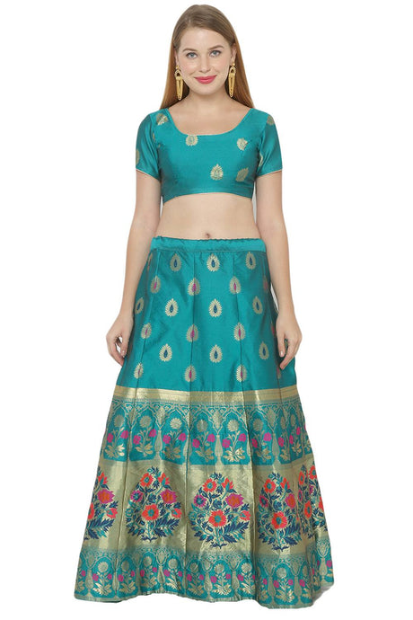 Buy Art Silk Foil Print Lehenga Choli in Turquoise and Pink