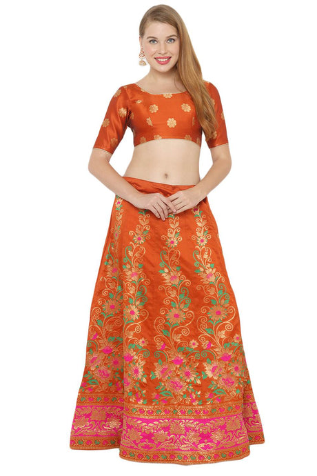 Buy Art Silk Foil Print Lehenga Choli in Orange