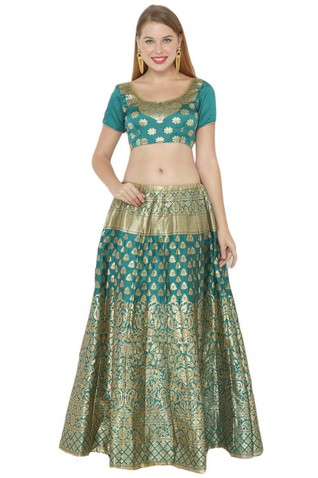 Buy Art Silk Foil Print Lehenga Choli in Turquoise and Gold