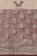 Buy Pure Linen Zari Woven Saree in Brown Online - Zoom Out