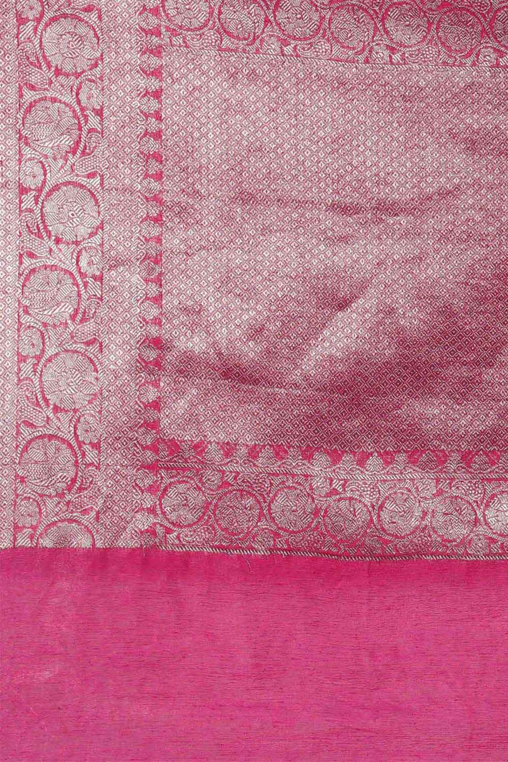 Buy Pure Linen Zari Woven Saree in Pink Online - Side