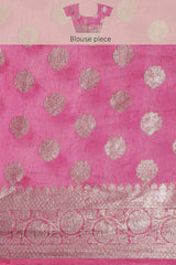 Buy Pure Linen Zari Woven Saree in Pink Online - Zoom Out