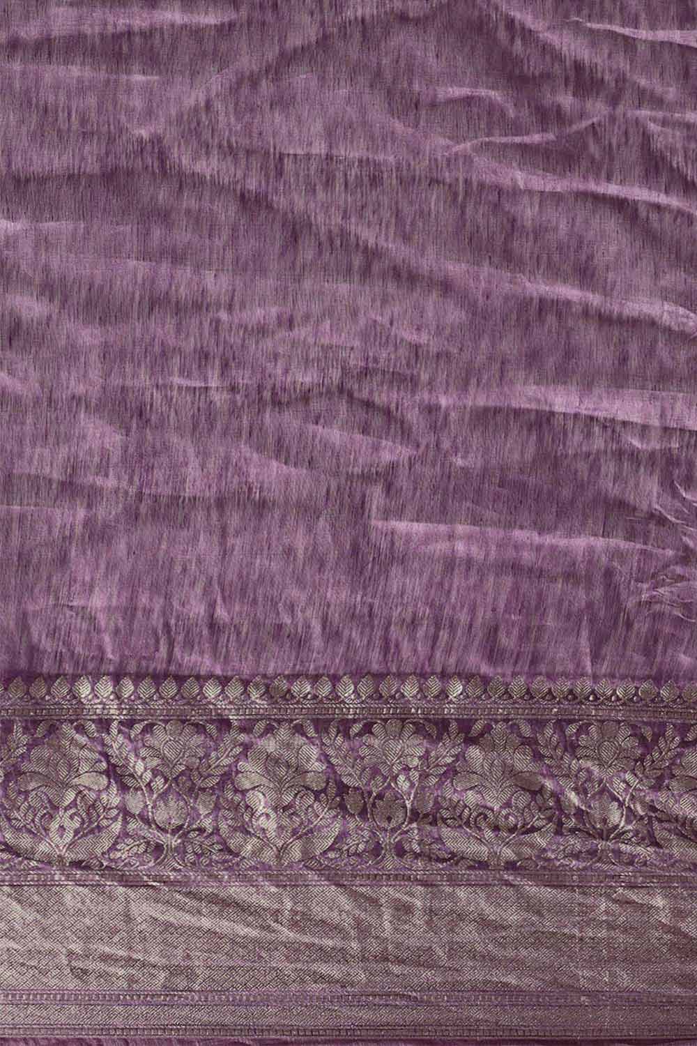 Buy Linen Blend Zari Woven Saree in Purple Online - Front