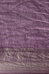 Buy Linen Blend Zari Woven Saree in Purple Online - Front