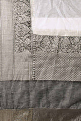 Buy Linen Blend Zari Woven Saree in White Online - Side