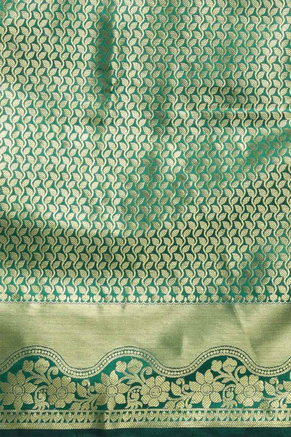 Buy Silk Blend Zari Woven Saree in Green Online - Front