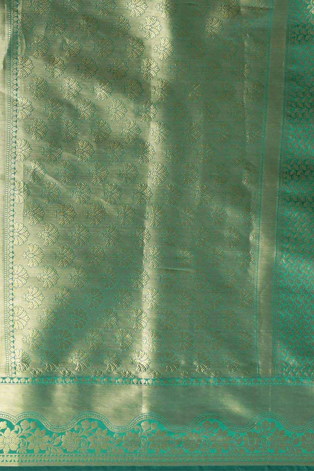 Buy Silk Blend Zari Woven Saree in Green Online - Side