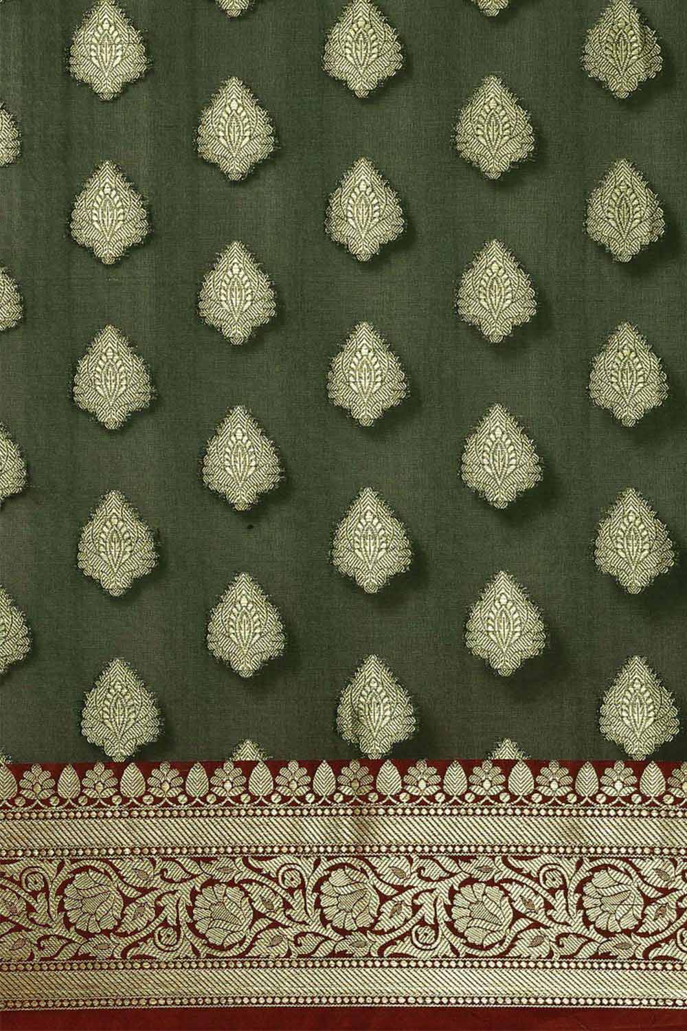 Buy Art Silk Zari Woven Saree in Green Online - Front