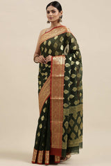 Buy Art Silk Zari Woven Saree in Green Online