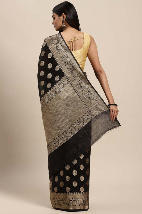 Silk Blend Woven Saree In Black