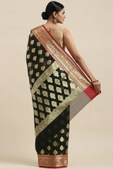 Buy Art Silk Zari Woven Saree in Black Online - Back