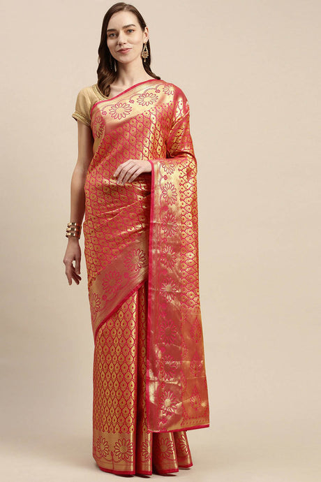 Buy Art Silk Woven Saree in Pink