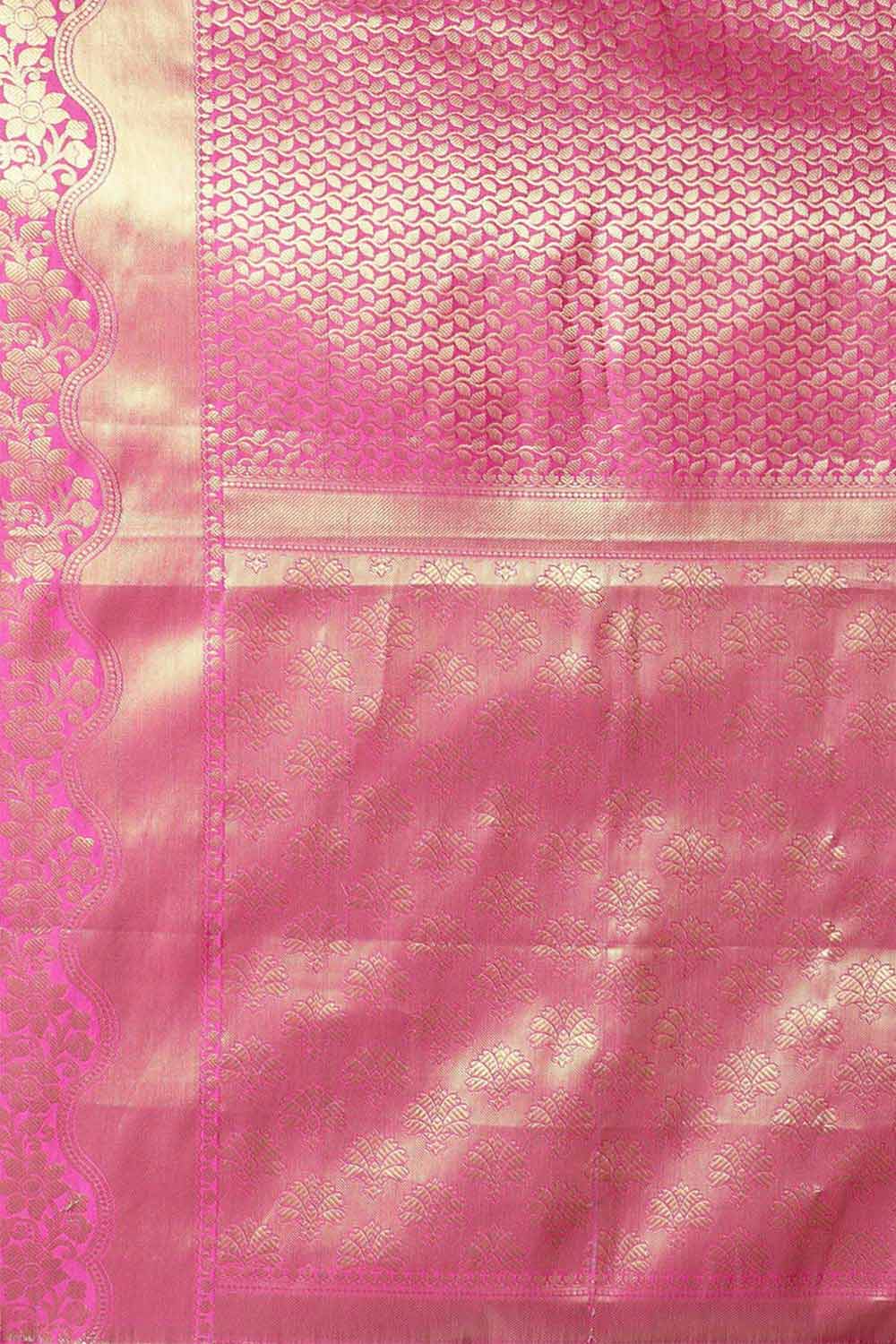 Buy Silk Blend Zari Woven Saree in Pink Online - Side