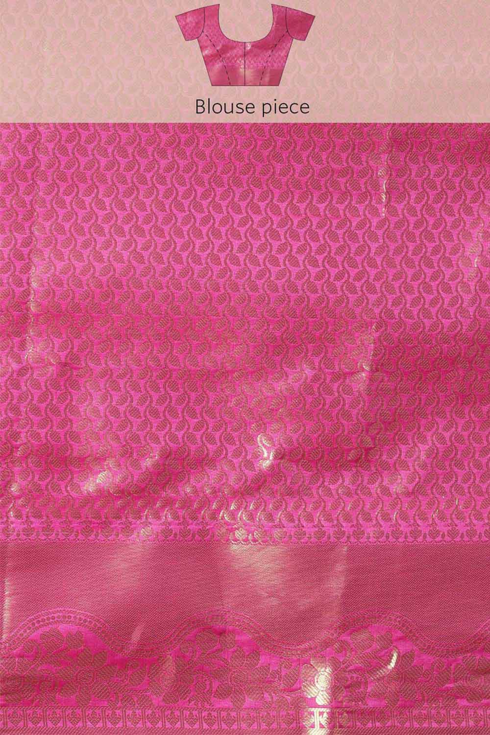 Buy Silk Blend Zari Woven Saree in Pink Online - Zoom Out