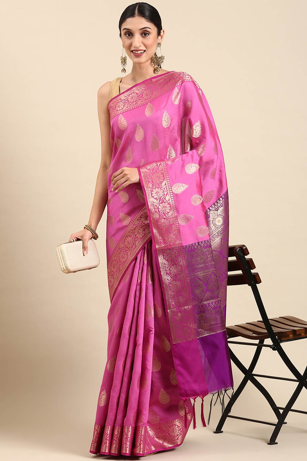 Pink Art Silk Indian Saree