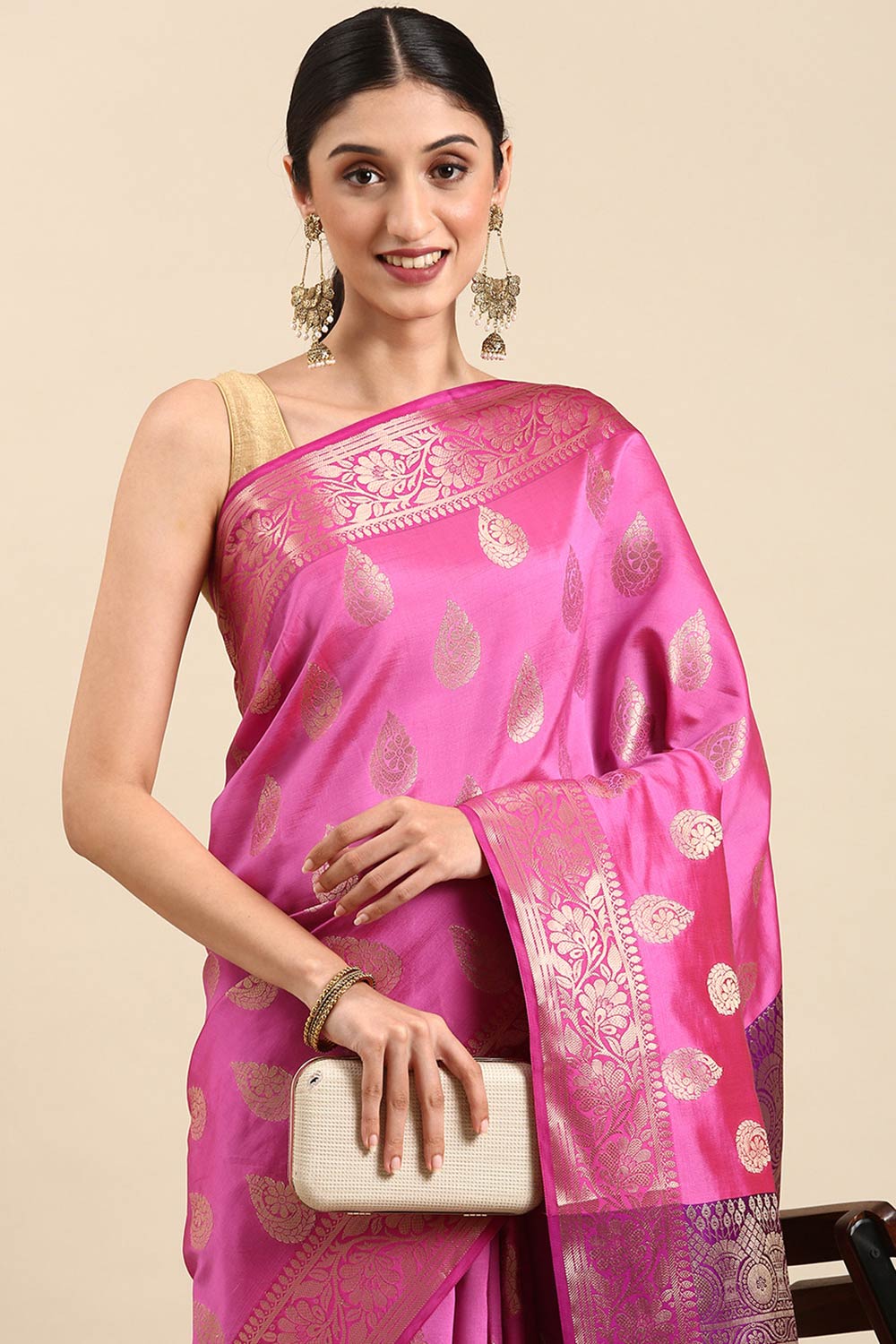 Pink Art Silk Indian Saree