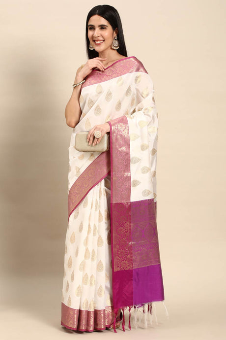 White Art silk Indian Saree